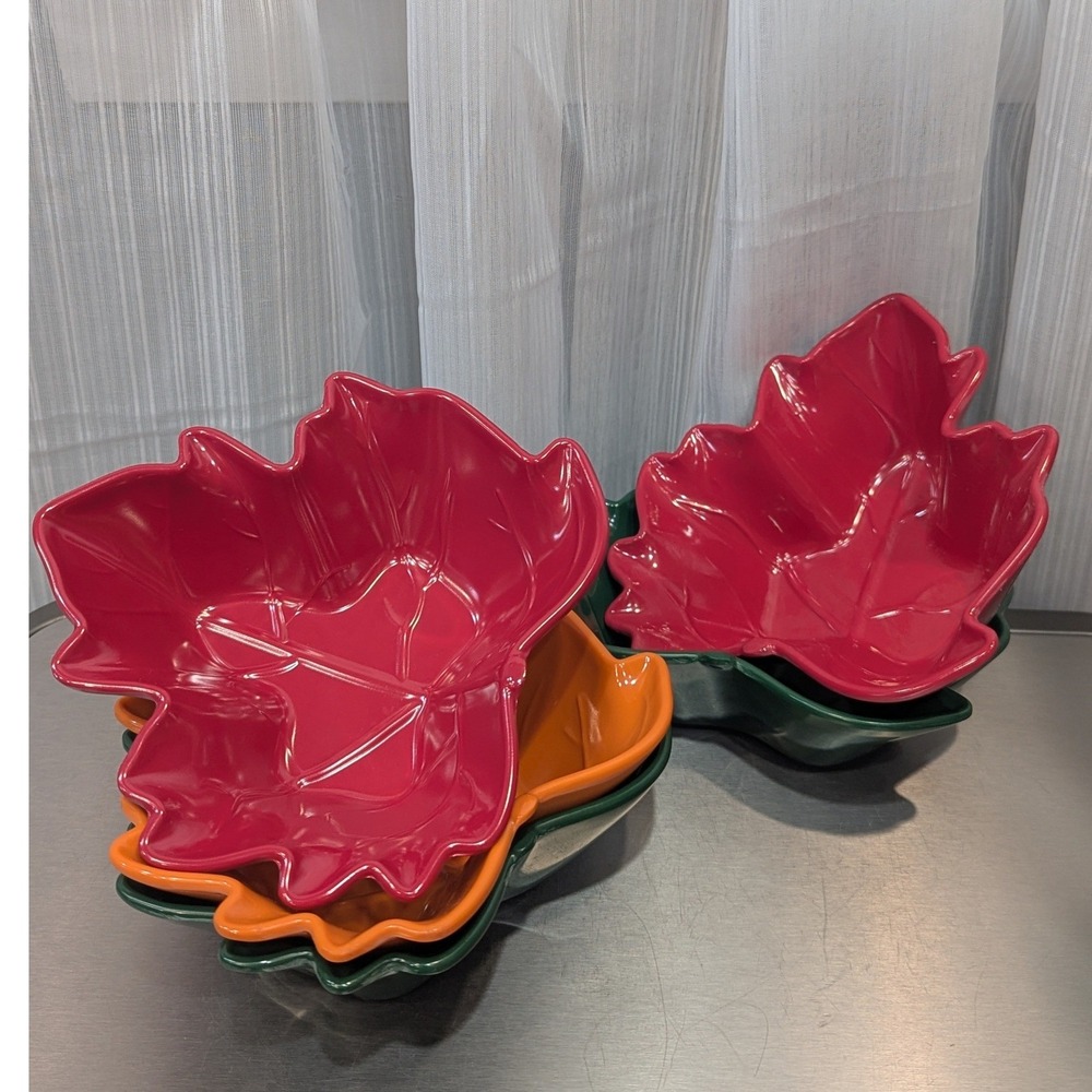 Melamine Autumn Maple Leaf Serving Bowls Red Orange Green Fall Decor Set of 5